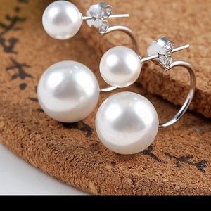 ROUND DOUBLE BALL PEARL EARRINGS IN 925 Sterling Silver